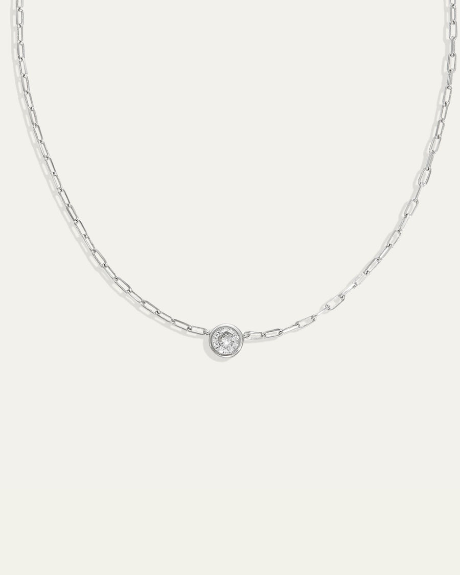 Ava Paperclip Necklace in Diamond | Silver