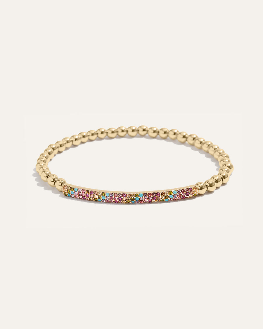 Tribute Beaded Stretch Bracelet | Gold with Rainbow Pavé