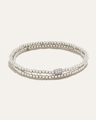 All Day 3mm Beaded Stretch Bracelet Set | Silver