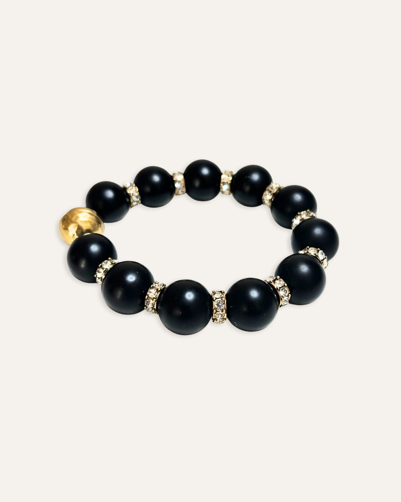 Black and Gold pave beaded Stretch Bracelet with Magnetic Clasp