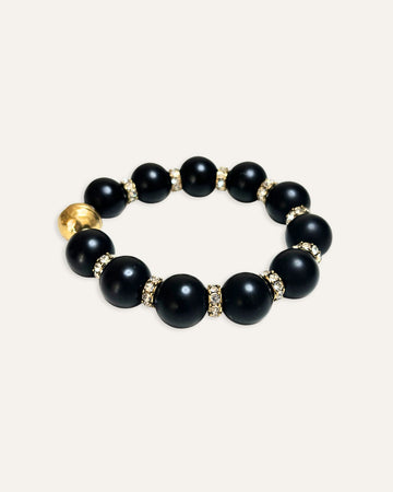 Black and Gold pave beaded Stretch Bracelet with Magnetic Clasp