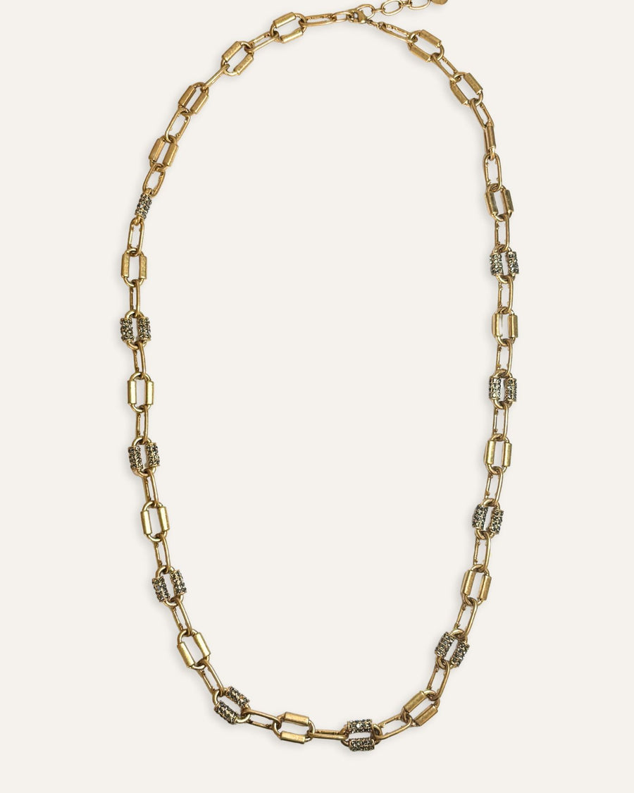 Long Gold Link and Smokey Pave Necklace