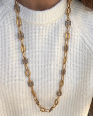Long Gold Link and Smokey Pave Necklace
