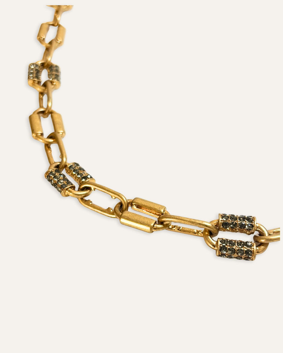 Long Gold Link and Smokey Pave Necklace