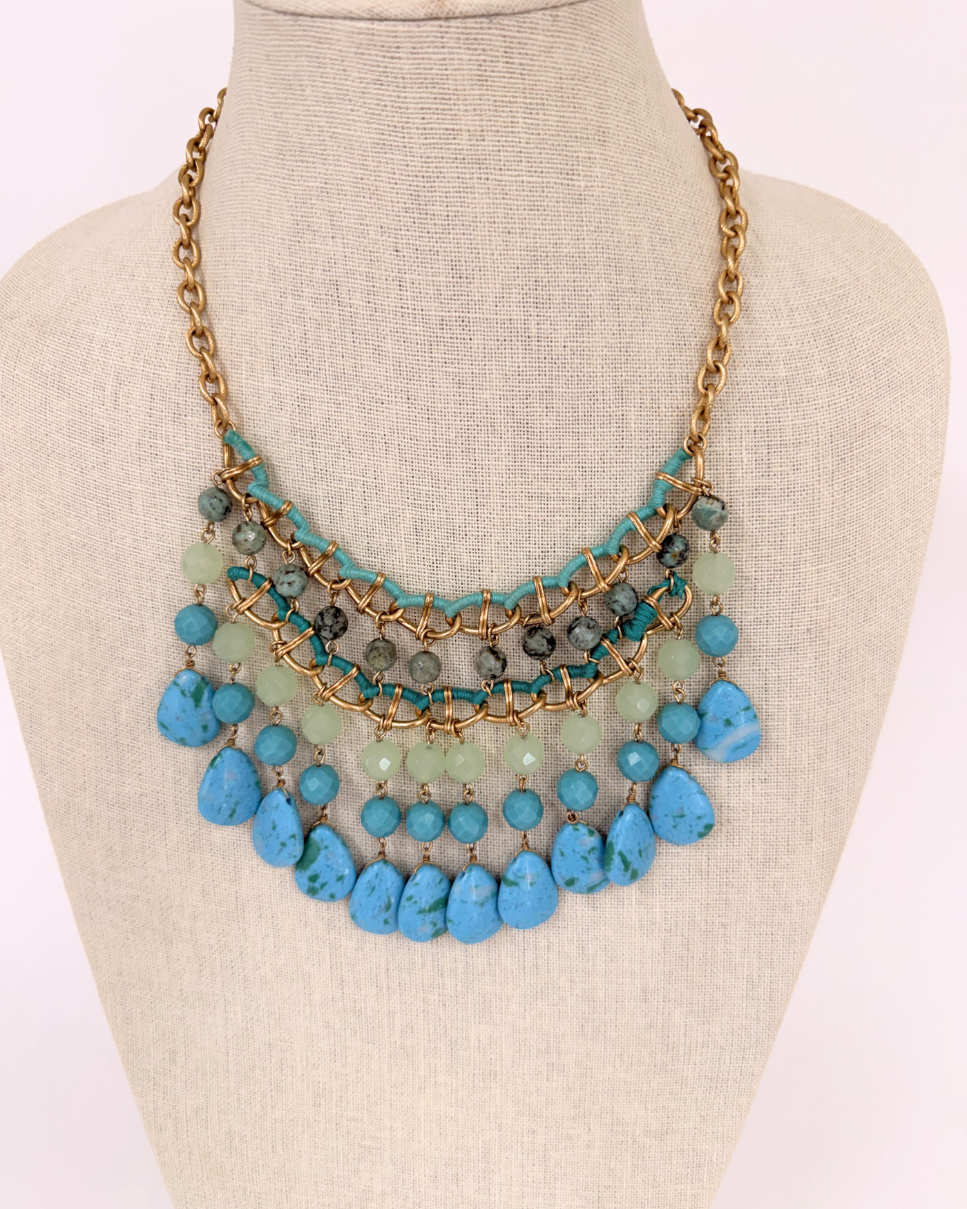 Never Released! Jade and Turquoise Drop Statement Necklace