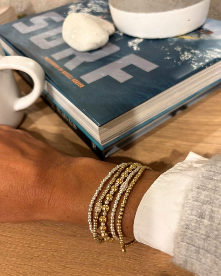 All Day 3 & 5mm Beaded Stretch Bracelet | Gold & Silver