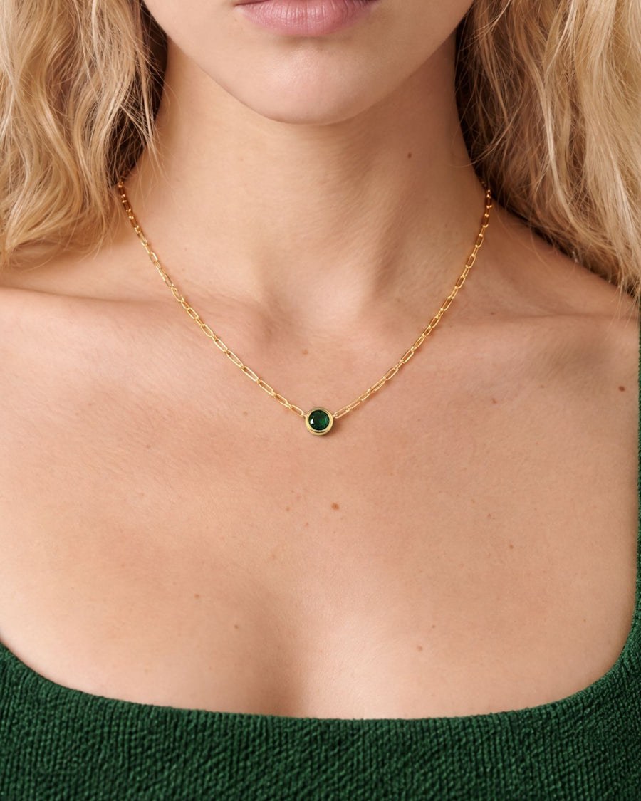 Ava Paperclip Necklace in Emerald