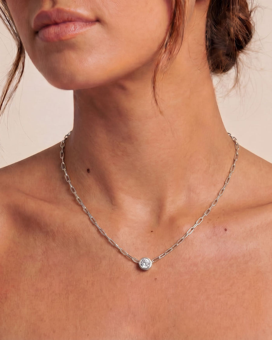 Ava Paperclip Necklace in Diamond | Silver