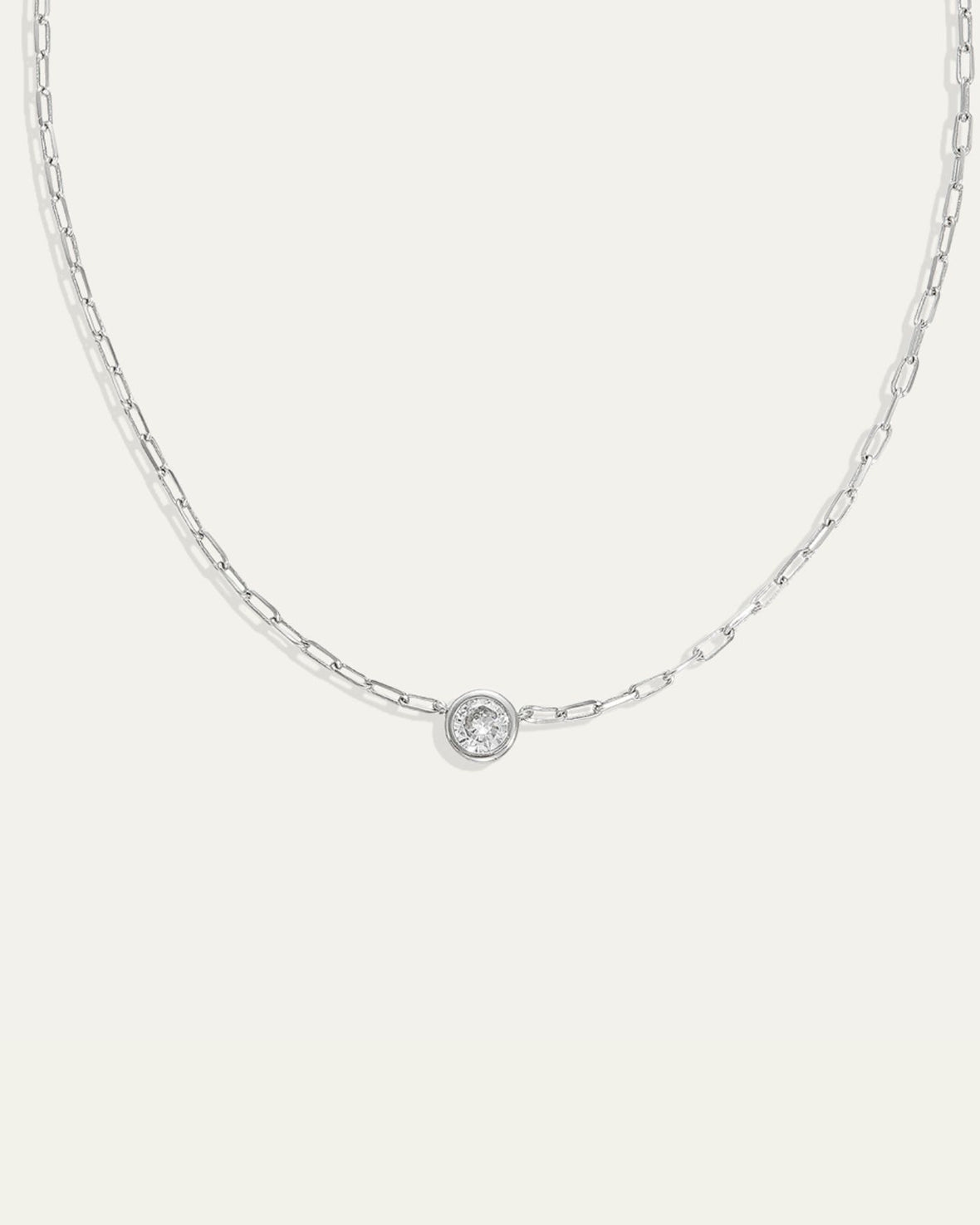 Ava Paperclip Necklace in Diamond | Silver