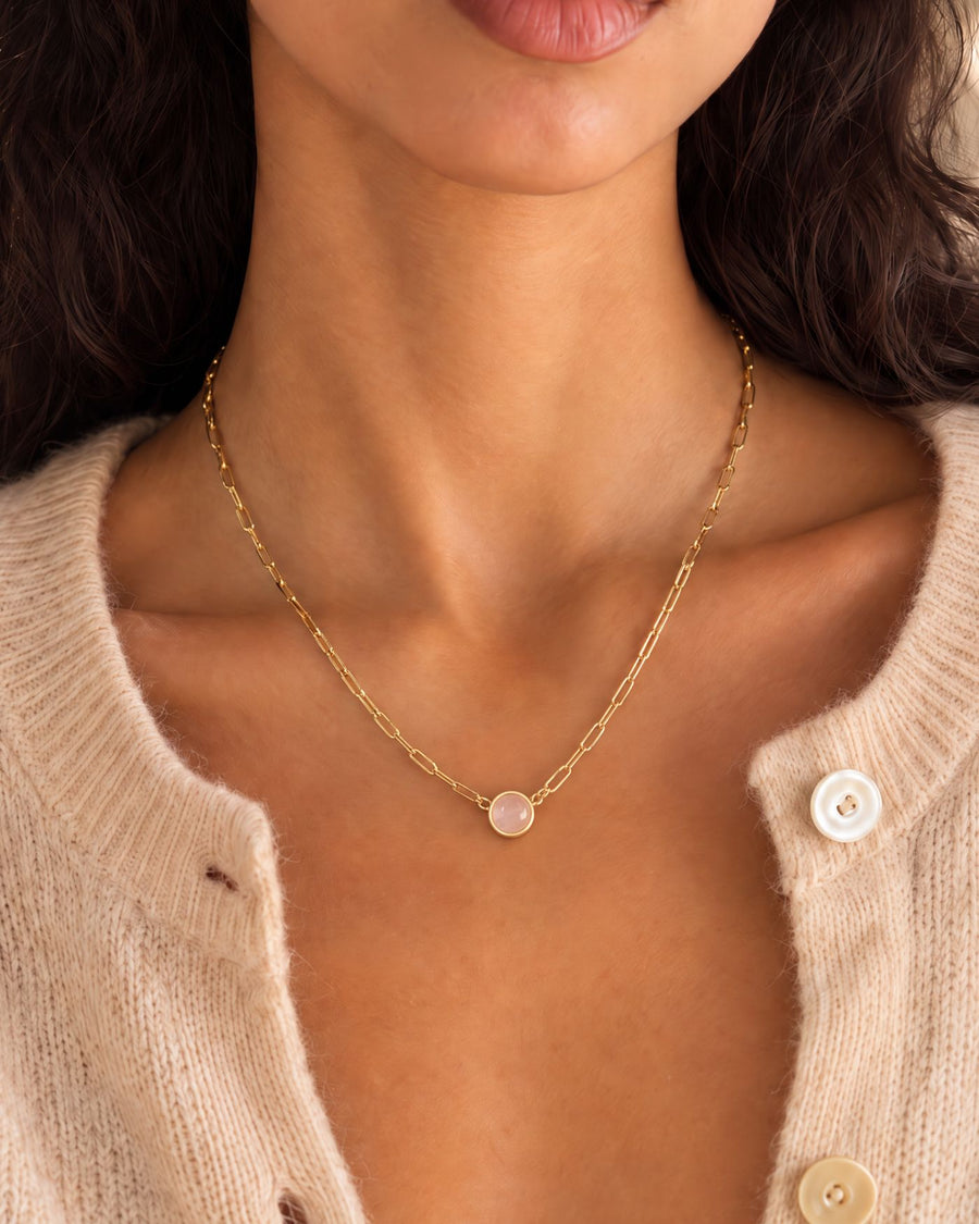 Ava Paperclip Necklace in Rose Quartz