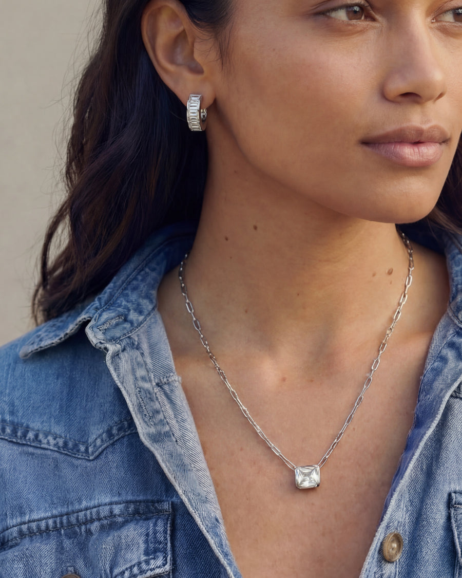 Bezel Set Essential Necklace |Silver