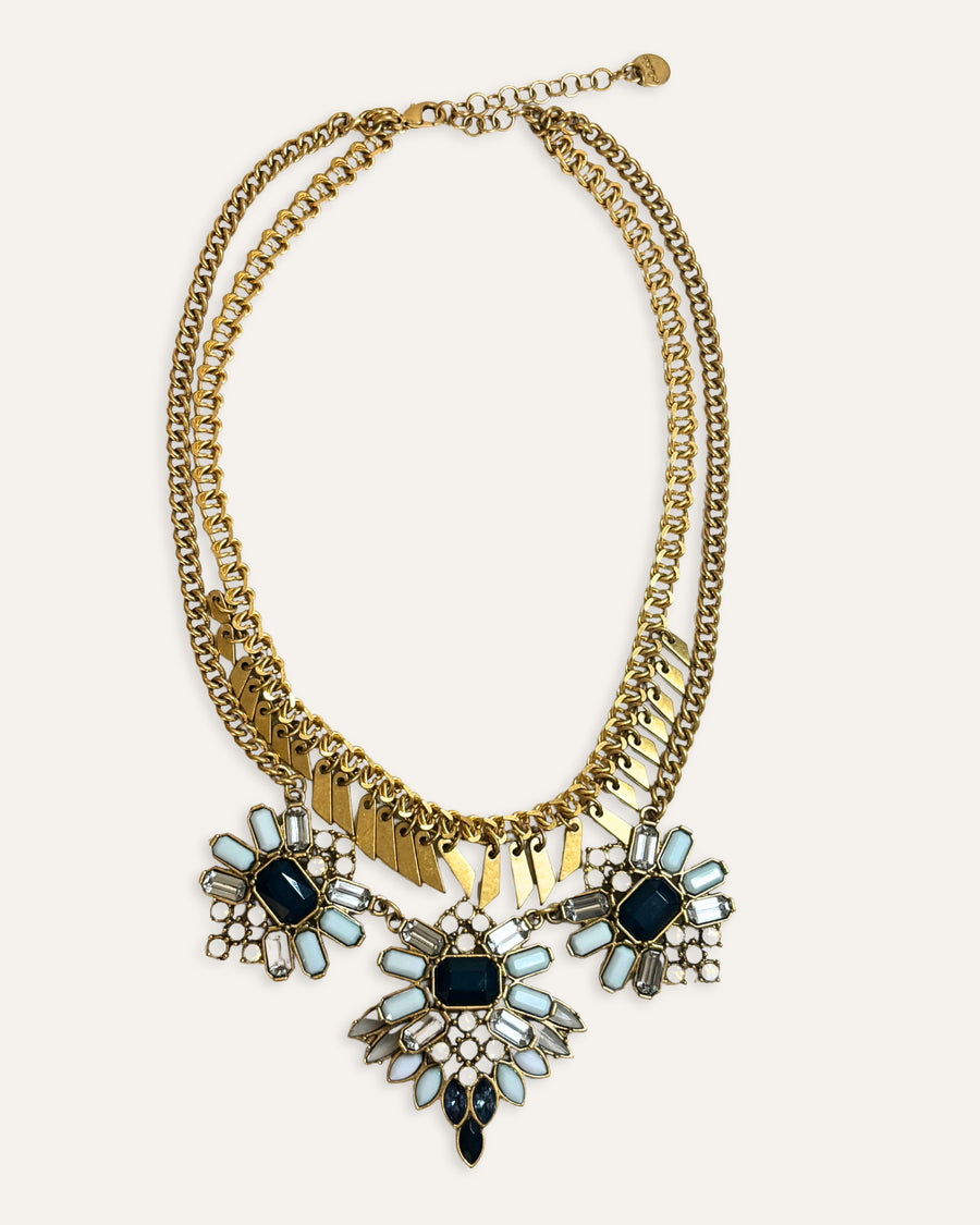 Blue Stone and Gold Strand Statement Necklace