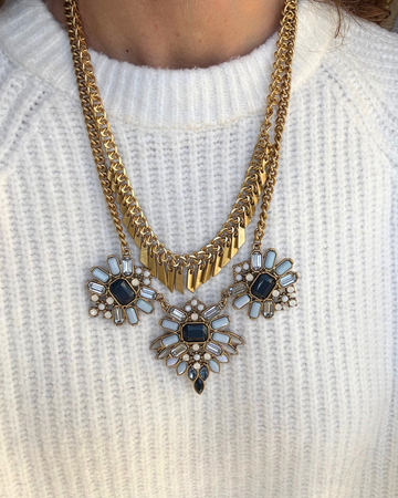 Blue Stone and Gold Strand Statement Necklace