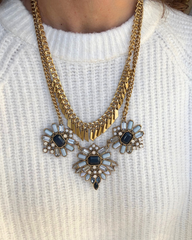 Blue Stone and Gold Strand Statement Necklace