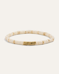 Boho Beaded Stretch Bracelets | White + Gold