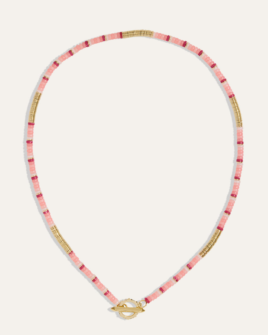 Boho Beaded Pink Toggle Necklace