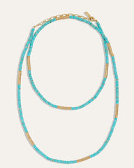 Boho Turquoise and Gold Beaded Wrap Necklace