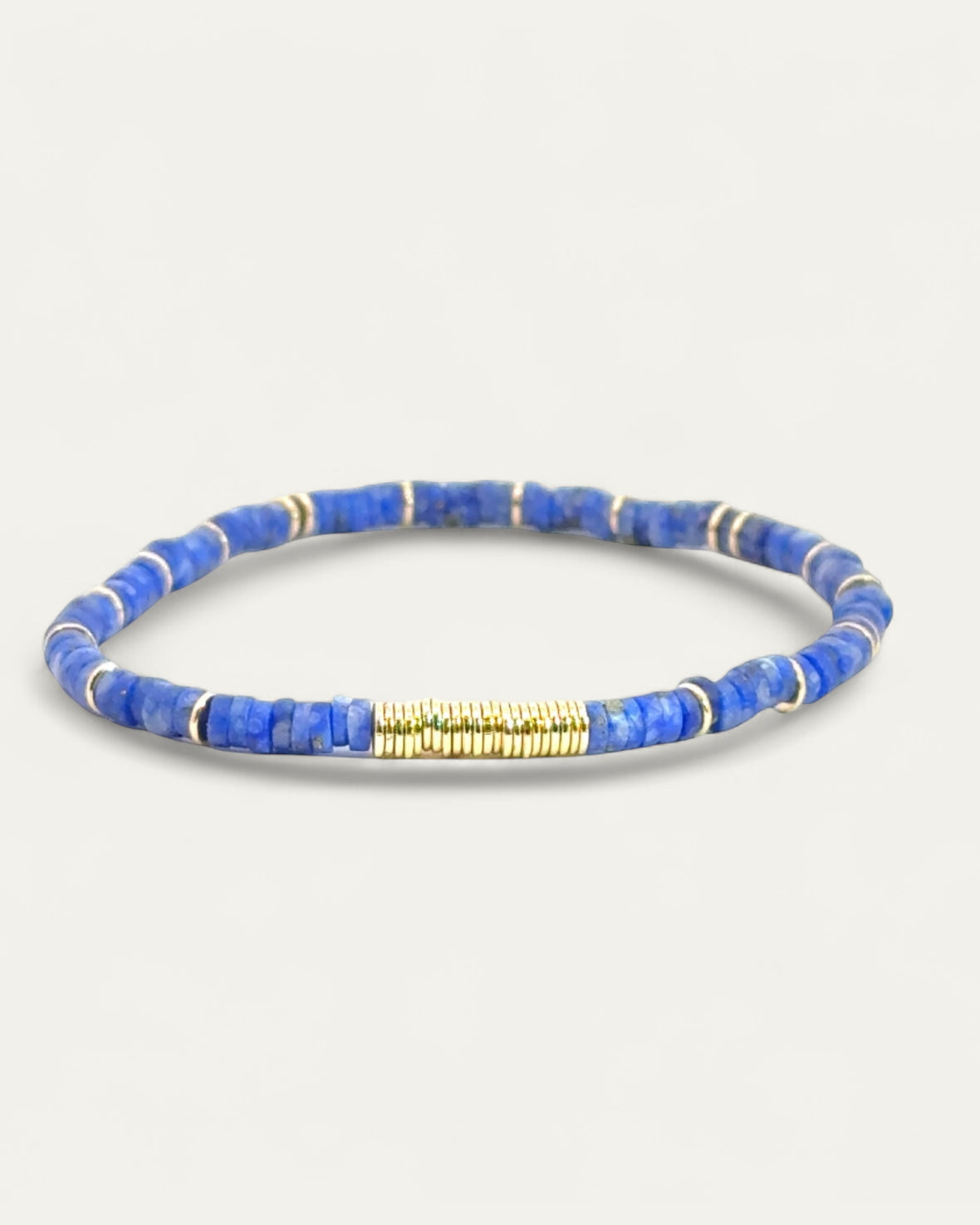 Boho Beaded Stretch Bracelet | Lapis + Gold