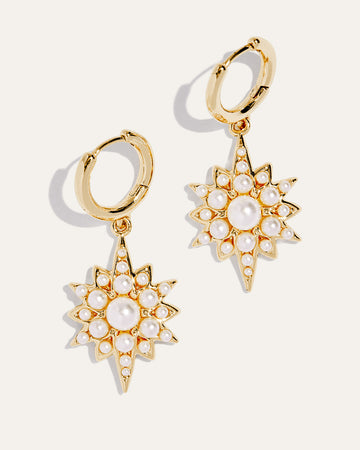 Celestial Pearl Charm Huggie Earrings