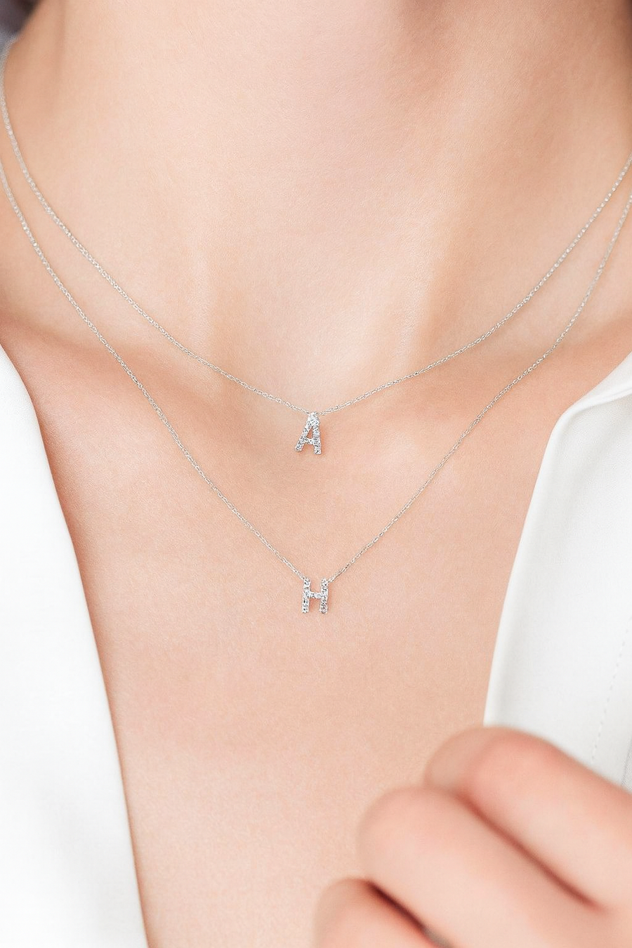 Covet 14kt Diamond Pavé Initial Letter Necklace | White Gold - Final Sale