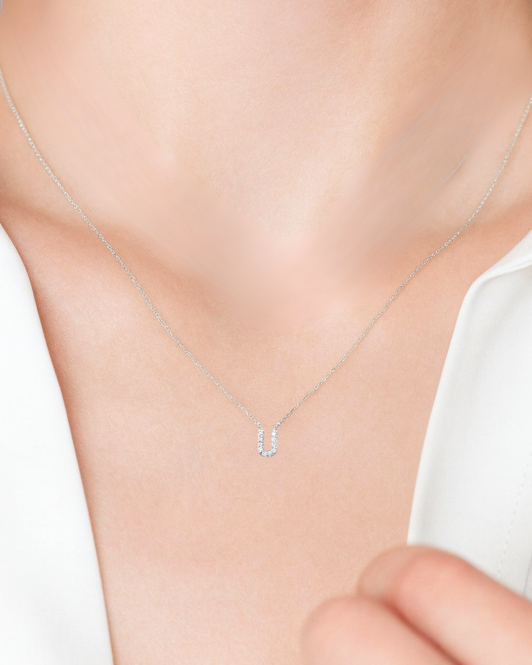 Letter U -Covet 14kt Diamond Pavé Initial Letter Necklace | White Gold - Final Sale