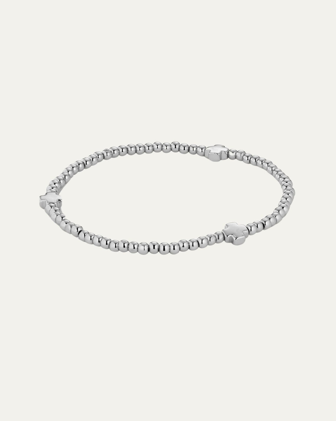 Cross Beaded Stretch Bracelet | Silver