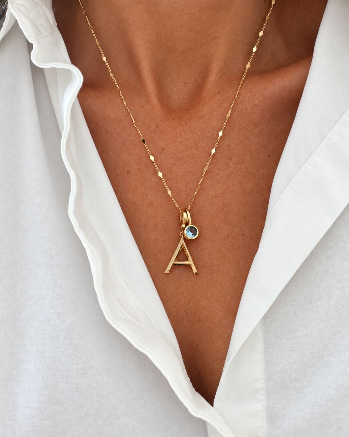 Letter Birthstone Charm Necklace