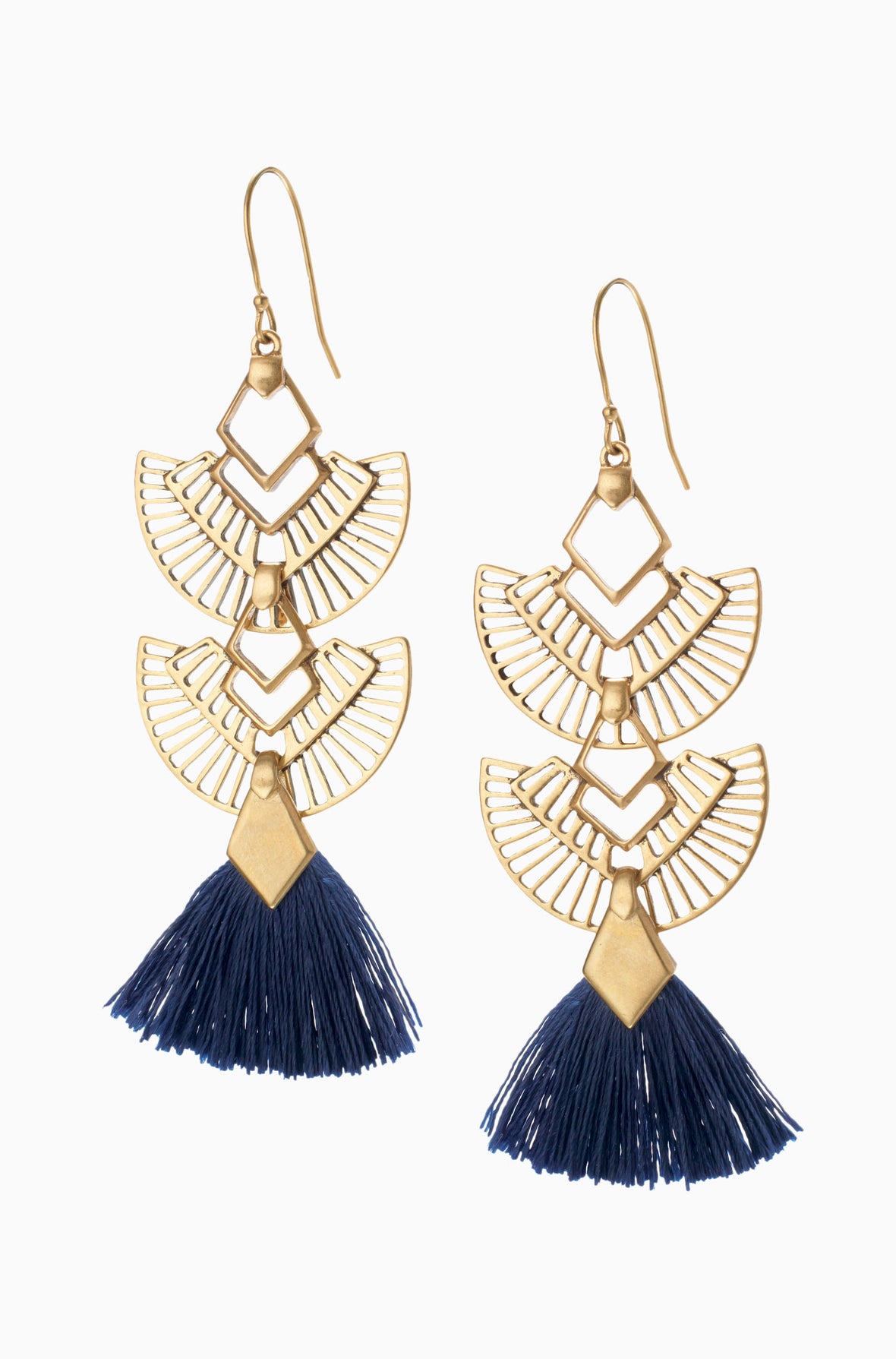 Gold Earrings with Black Fringe [E290G]