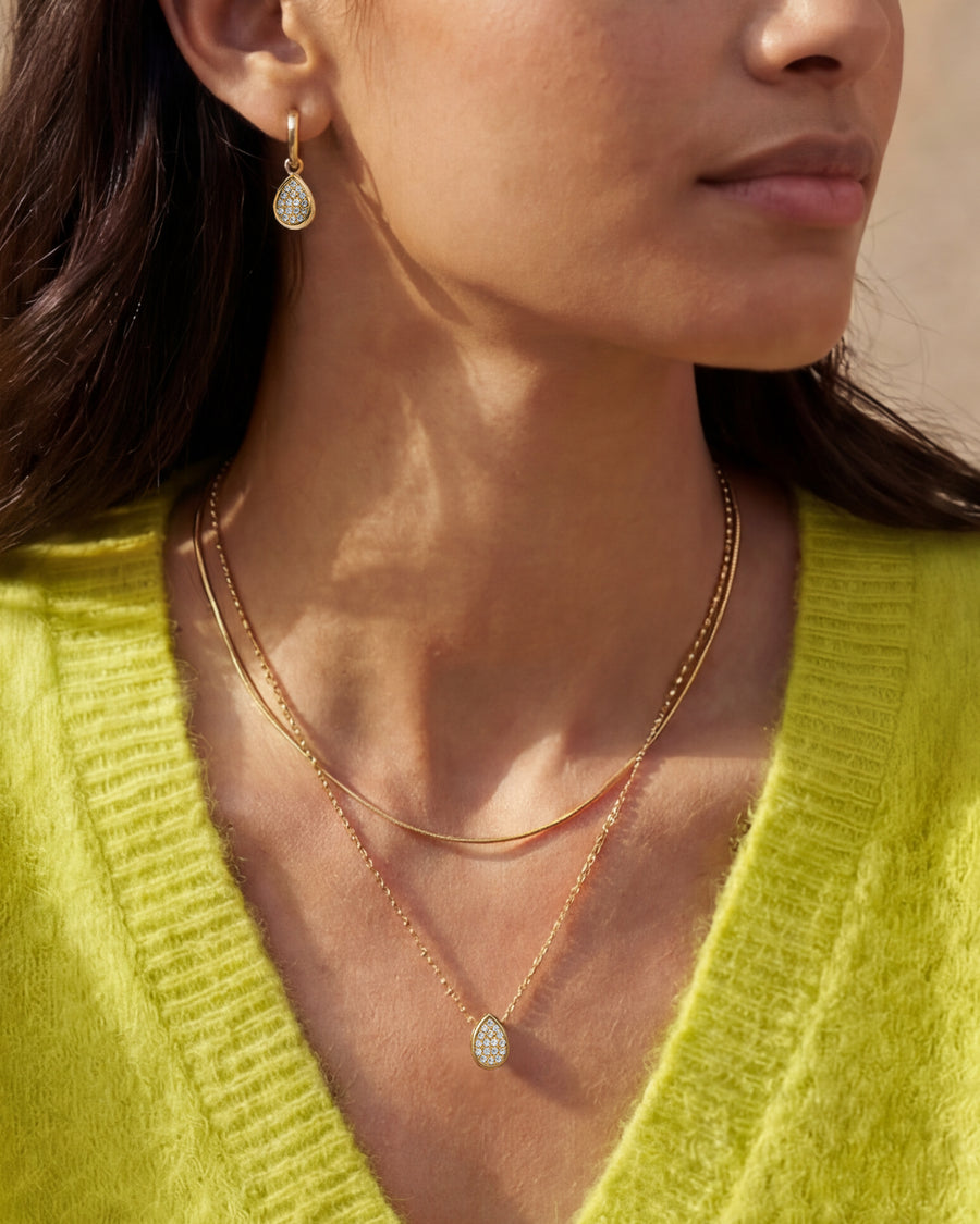 Elisa Layered Gold Necklace, Reversible Pear Pendant