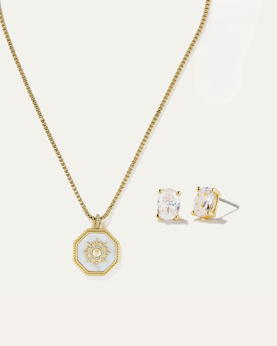 Estelle Reversible Necklace & Sparkle Oval Studs