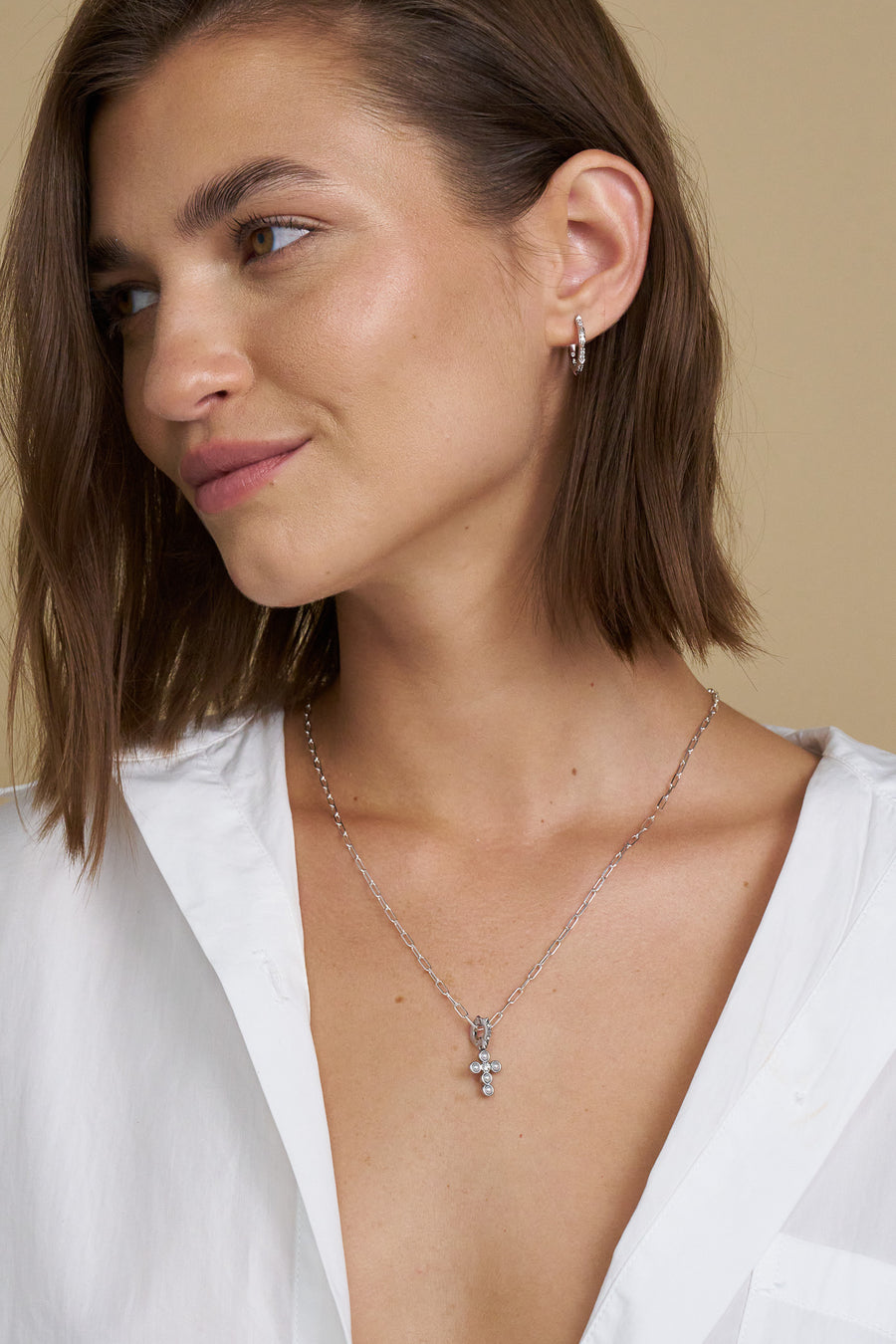 Tatum Pearl Cross Charm Silver