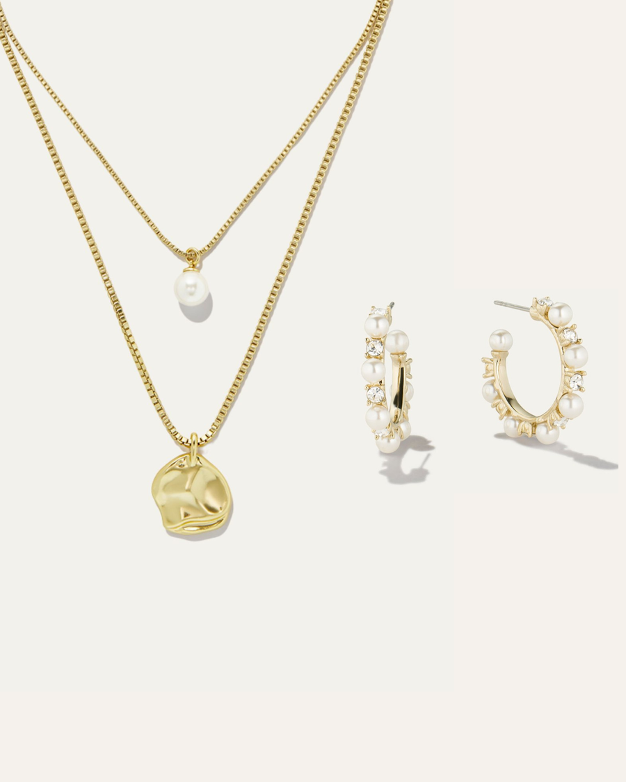 Gaia Pearl Layering Necklace & Hoop Bundle