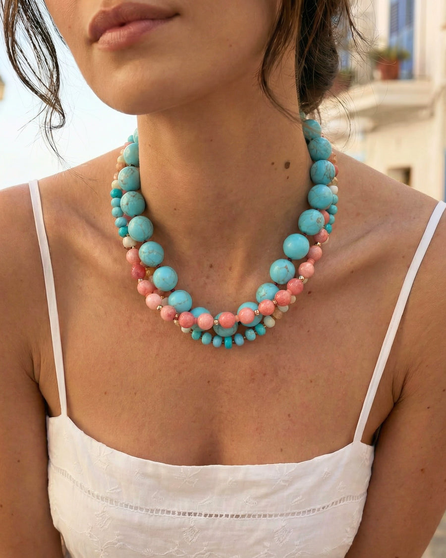 Dot Necklace in Strawberry Sunstone Quartz