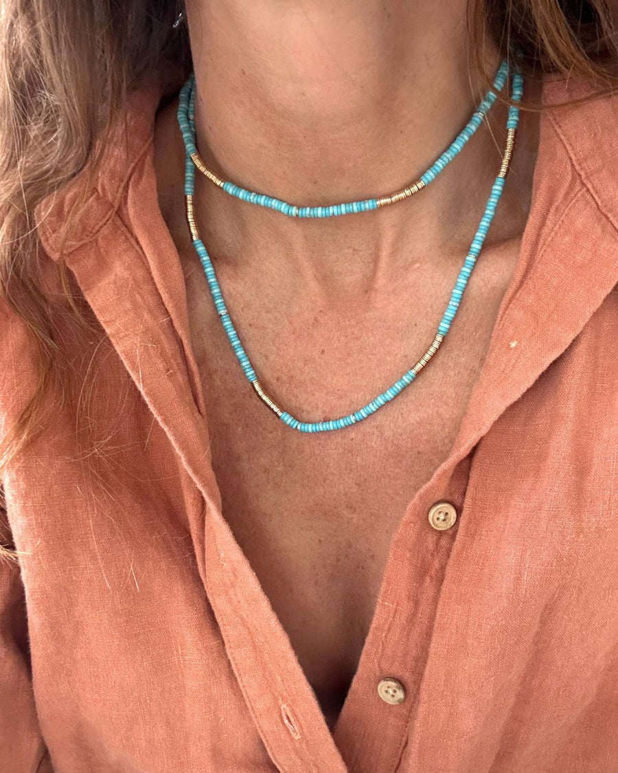 Boho Turquoise and Gold Beaded Wrap Necklace