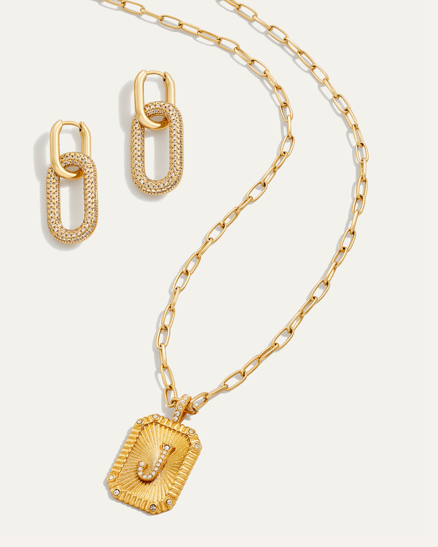 Heirloom Initial & Reversible Pave Link Earring Bundle