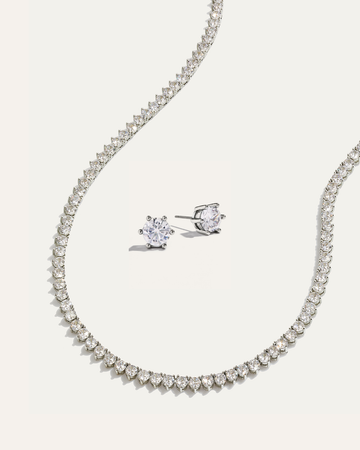 Inheritance Tennis Necklace & Sparkle Studs Bundle | Silver