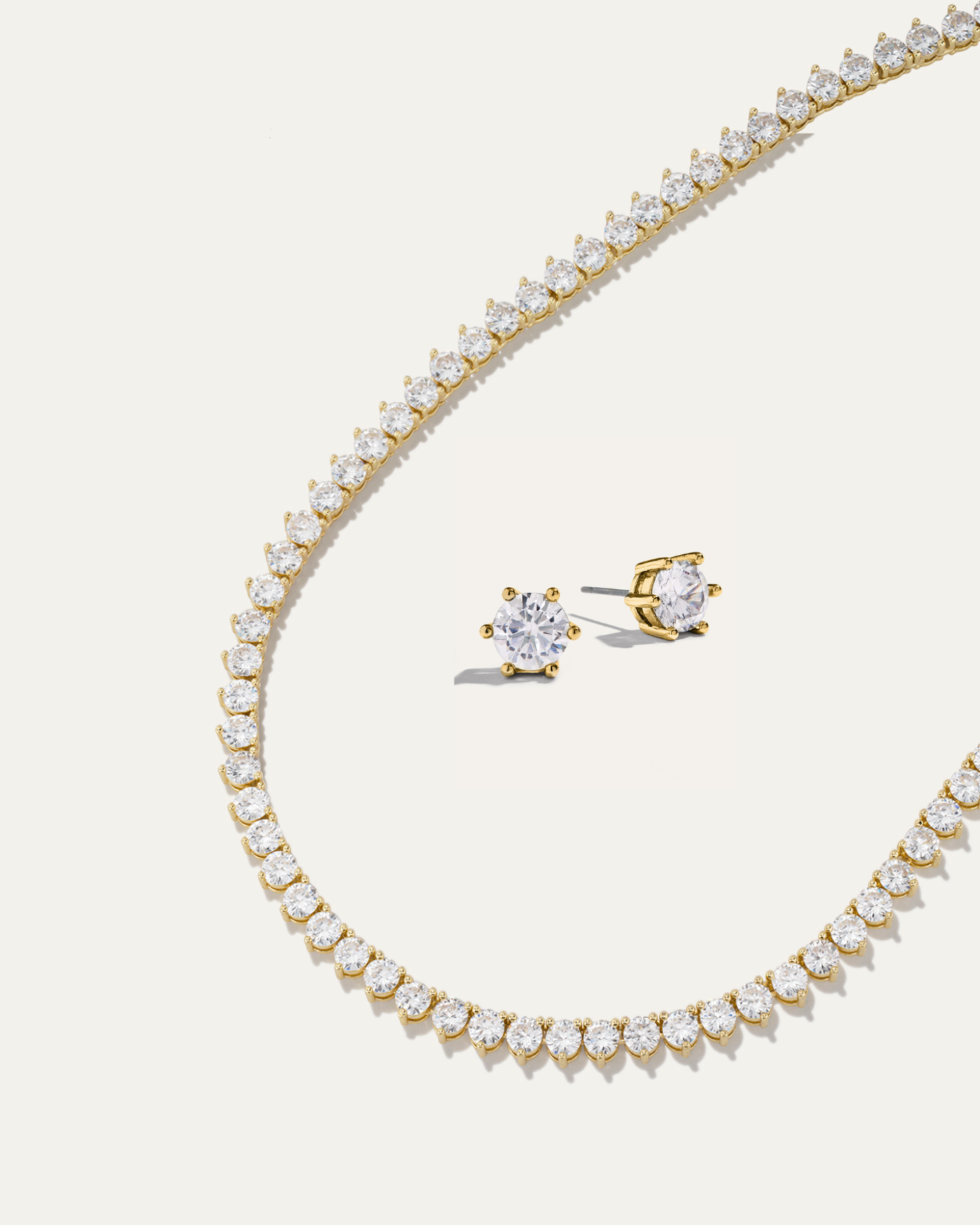 Inheritance Tennis Necklace & Sparkle Studs Bundle | Gold