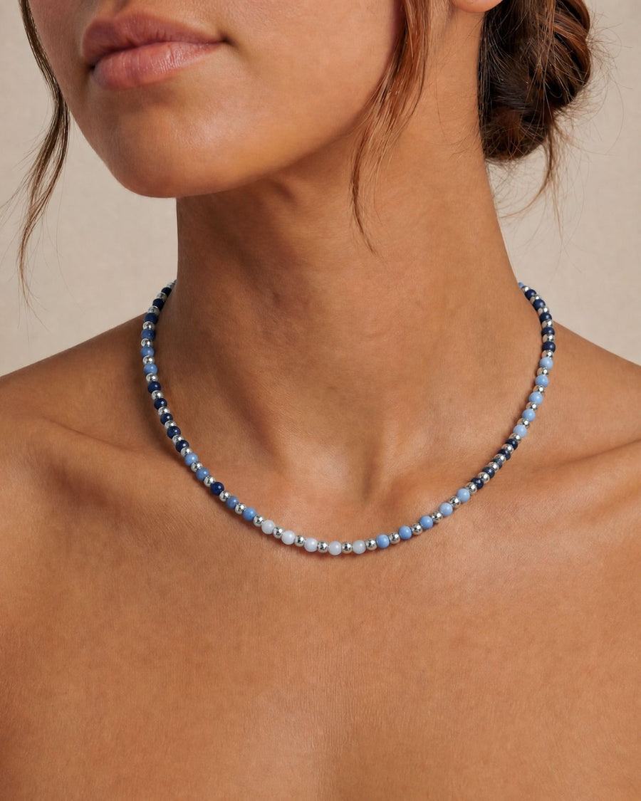 Kate Gemstone Necklace in Blue Silver