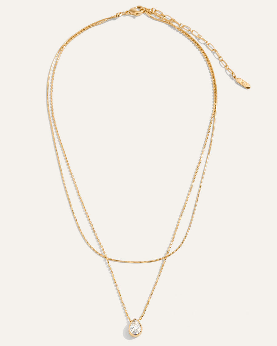 Elisa Layered Gold Necklace, Reversible Pear Pendant