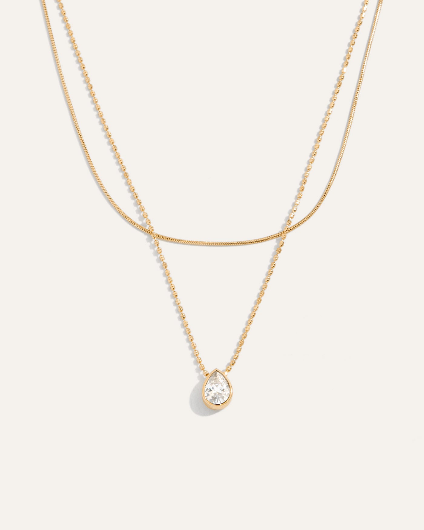Elisa Layered Gold Necklace, Reversible Pear Pendant