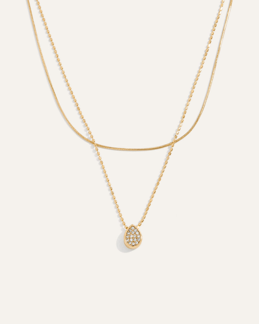Elisa Layered Gold Necklace, Reversible Pear Pendant