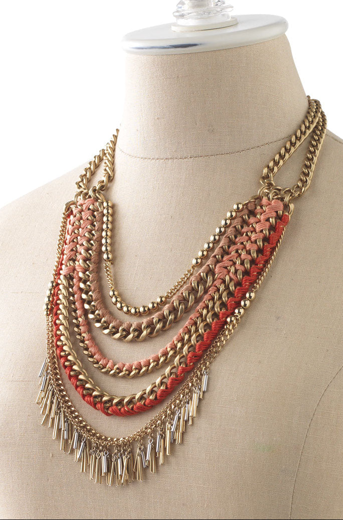 Carmen Coral and Gold Multi Strand Necklace