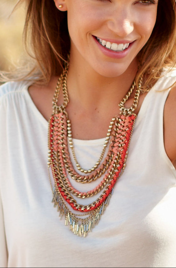 Carmen Coral and Gold Multi Strand Necklace