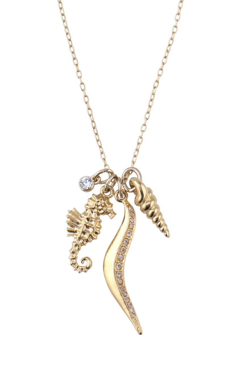 Gold Necklace with Sea Horse [N364G]