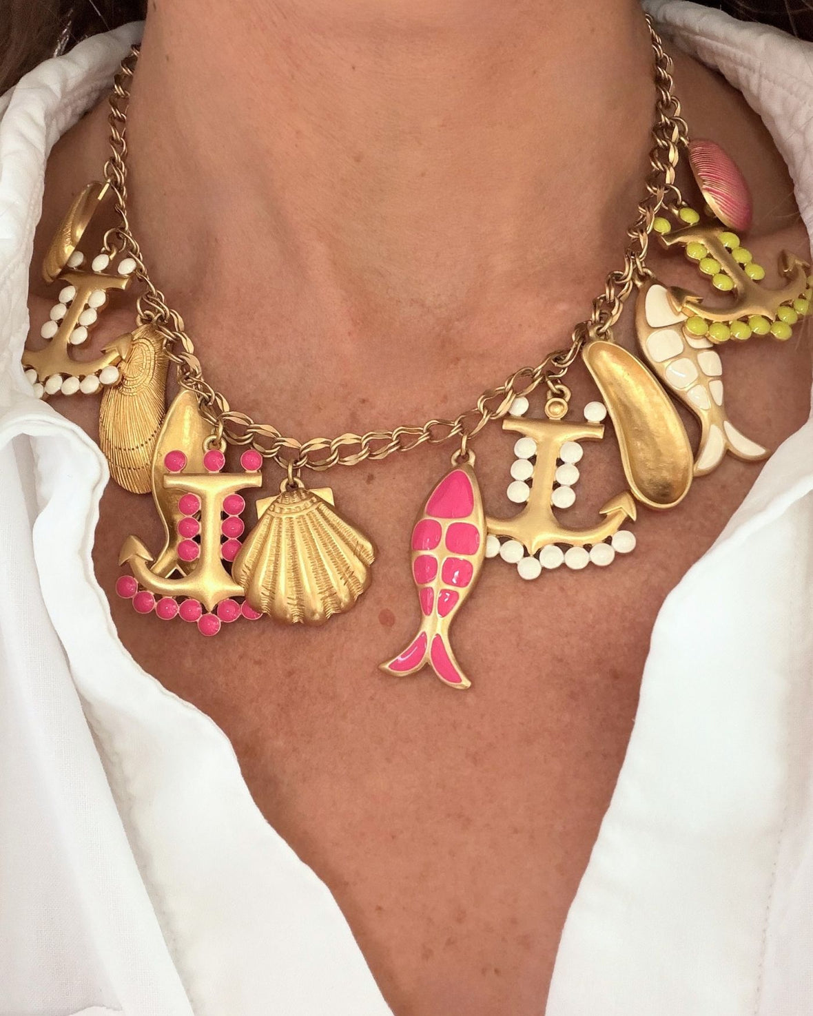 Never Released! Nautical Statement Necklace|Pink + Lime