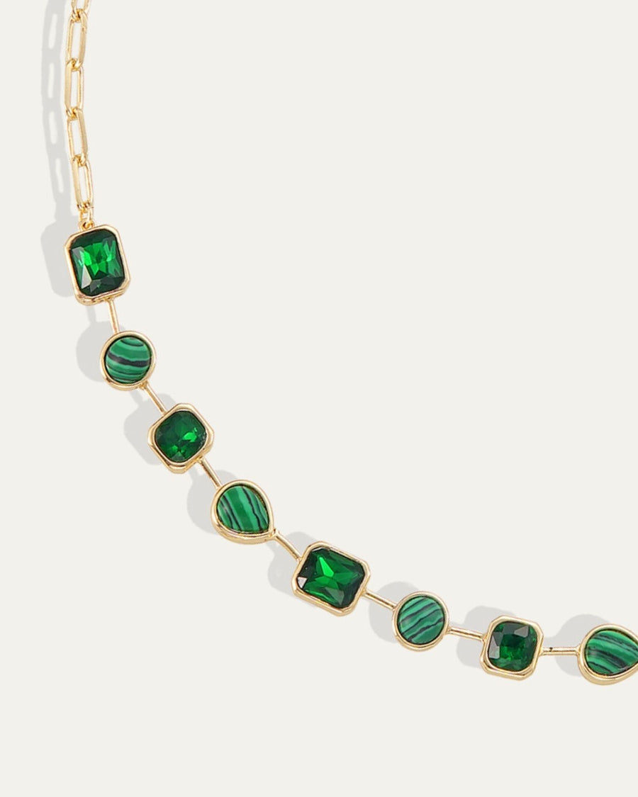 Naomie Paperclip Tennis Necklace in Malachite