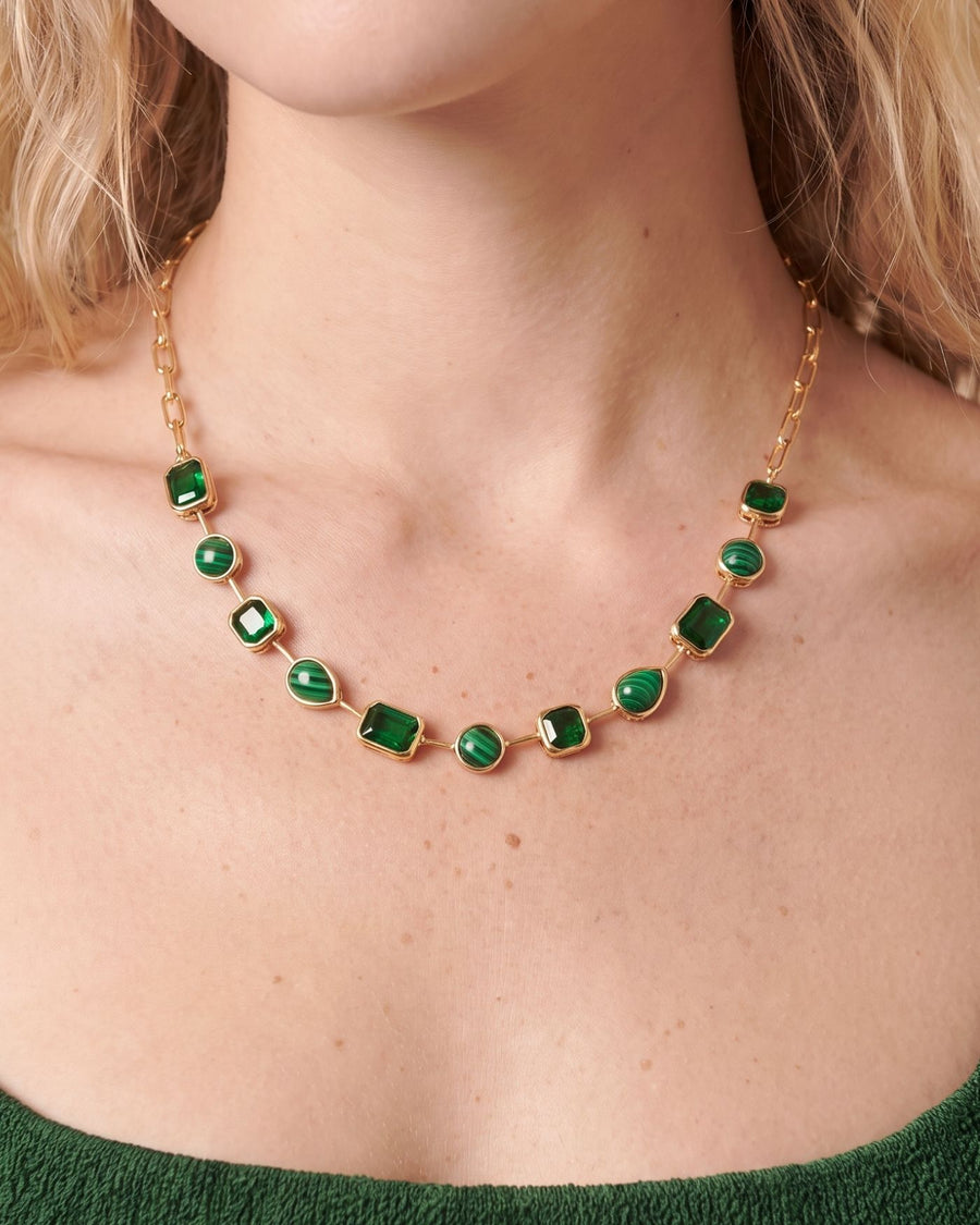 Naomie Paperclip Tennis Necklace in Malachite