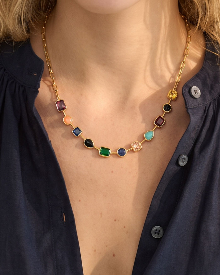 Naomie Paperclip Tennis Necklace in Multi