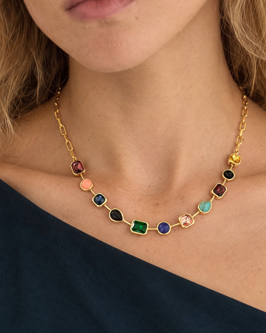 Naomie Paperclip Tennis Necklace in Multi
