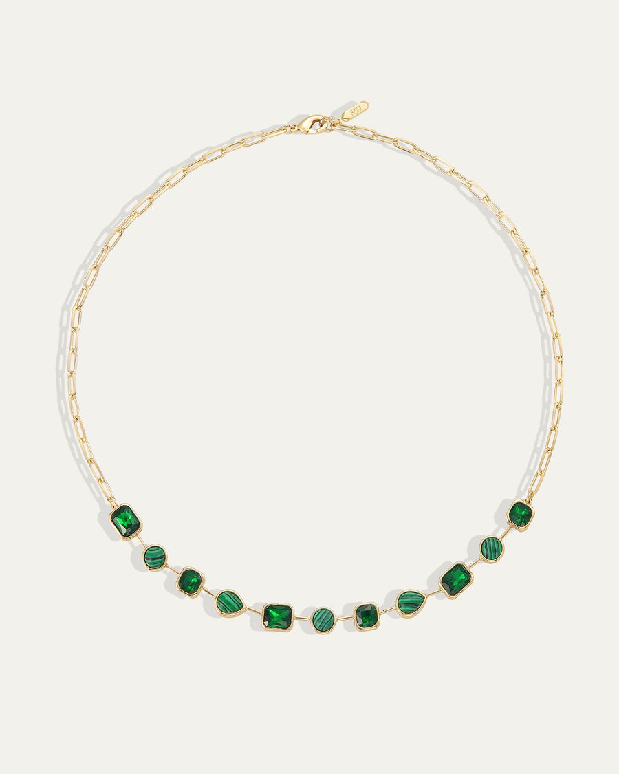 Naomie Paperclip Tennis Necklace in Malachite